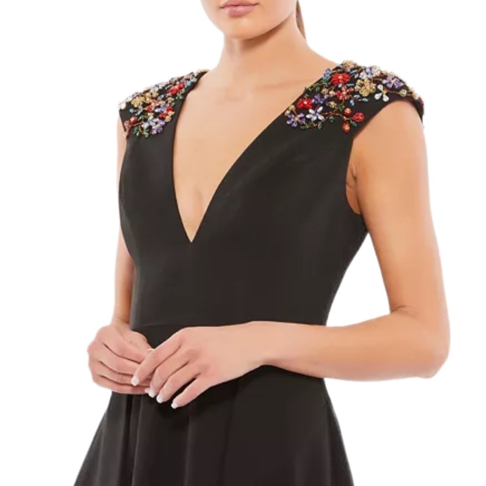 NWT Mac Duggal Ieena Beaded Cap Sleeve A Line Midi Dress - 0 - Picture 3 of 9